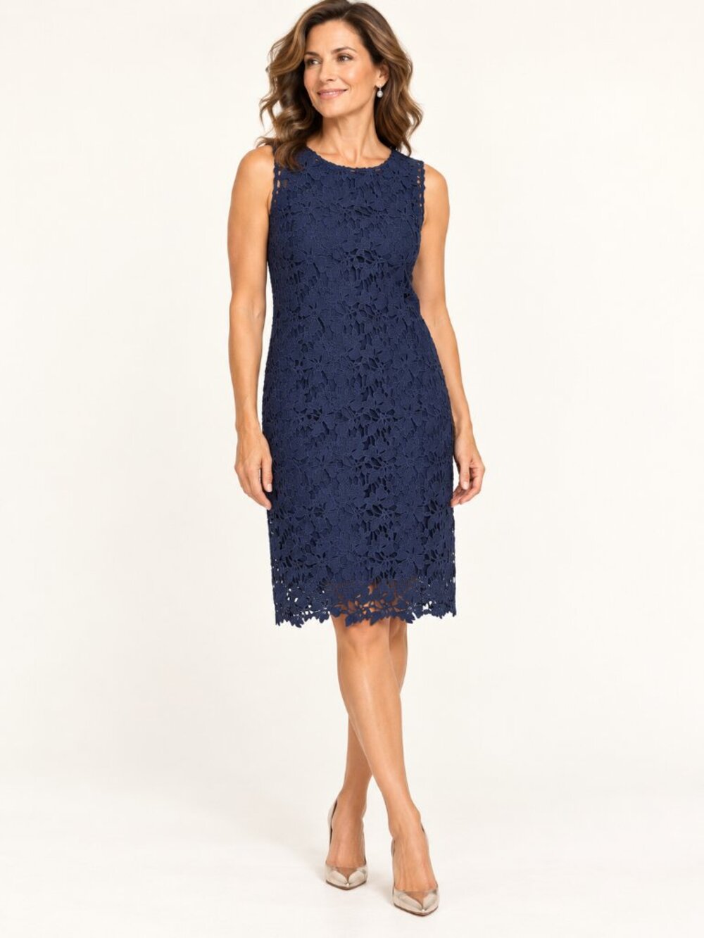 Karl Lagerfeld Navy Floral Lace Shift Dress